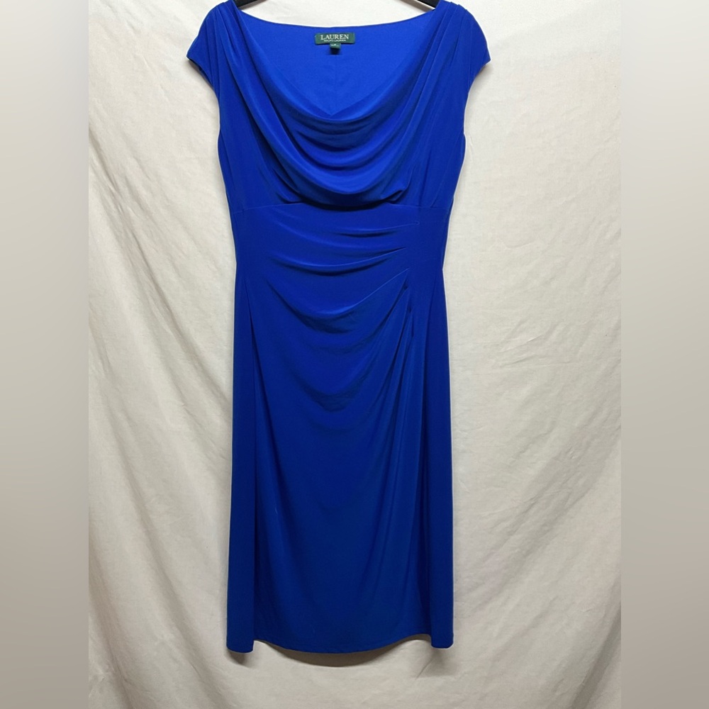 LAUREN RALPH LAUREN Ruched Scoop‎ Neck Midi Dress